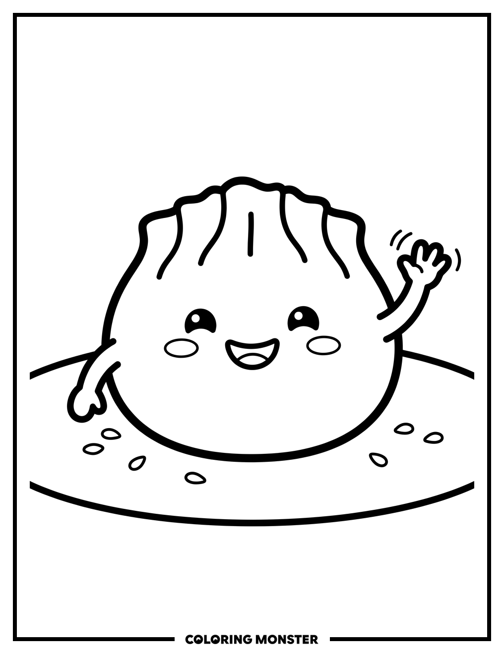 Smiling Dumpling Waving Hello Coloring Page