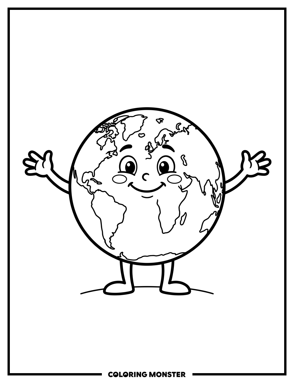 Smiling Earth Character Coloring Page