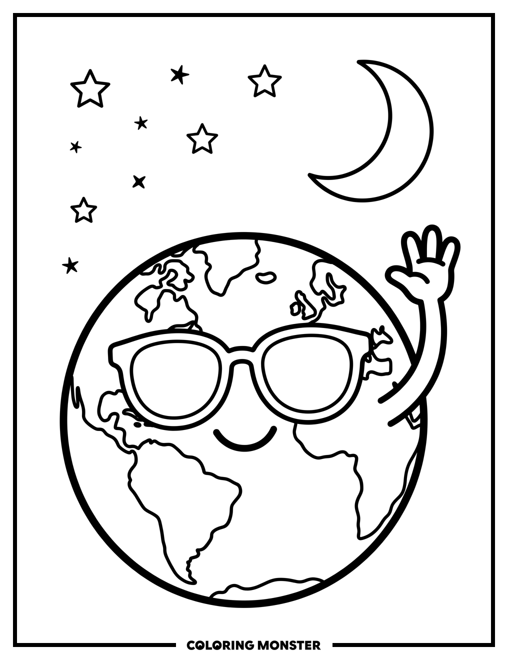 Smiling Earth Waving Hello Coloring Page