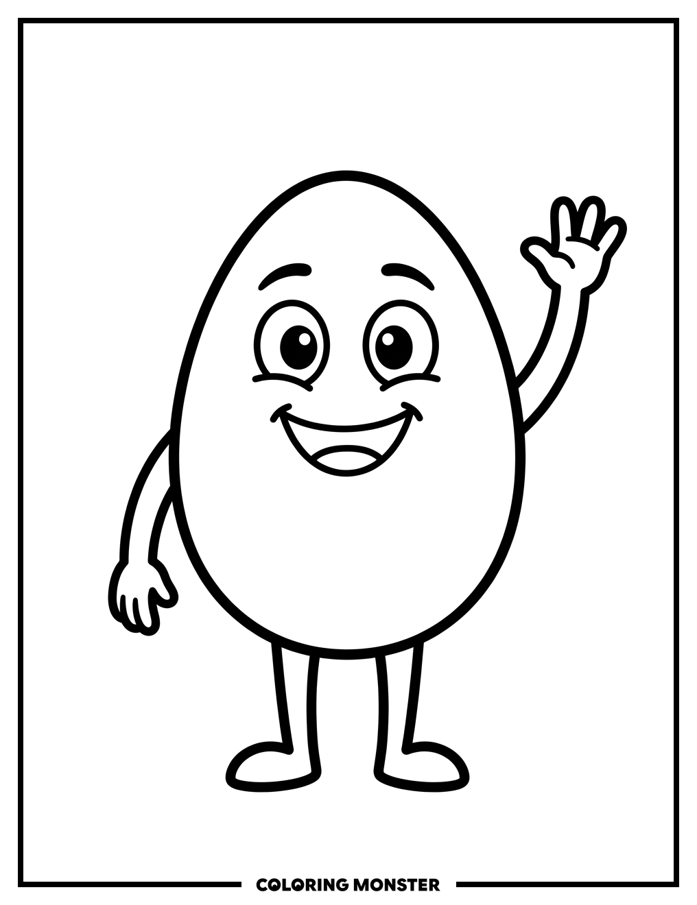 Smiling Egg Waving Hello Coloring Page