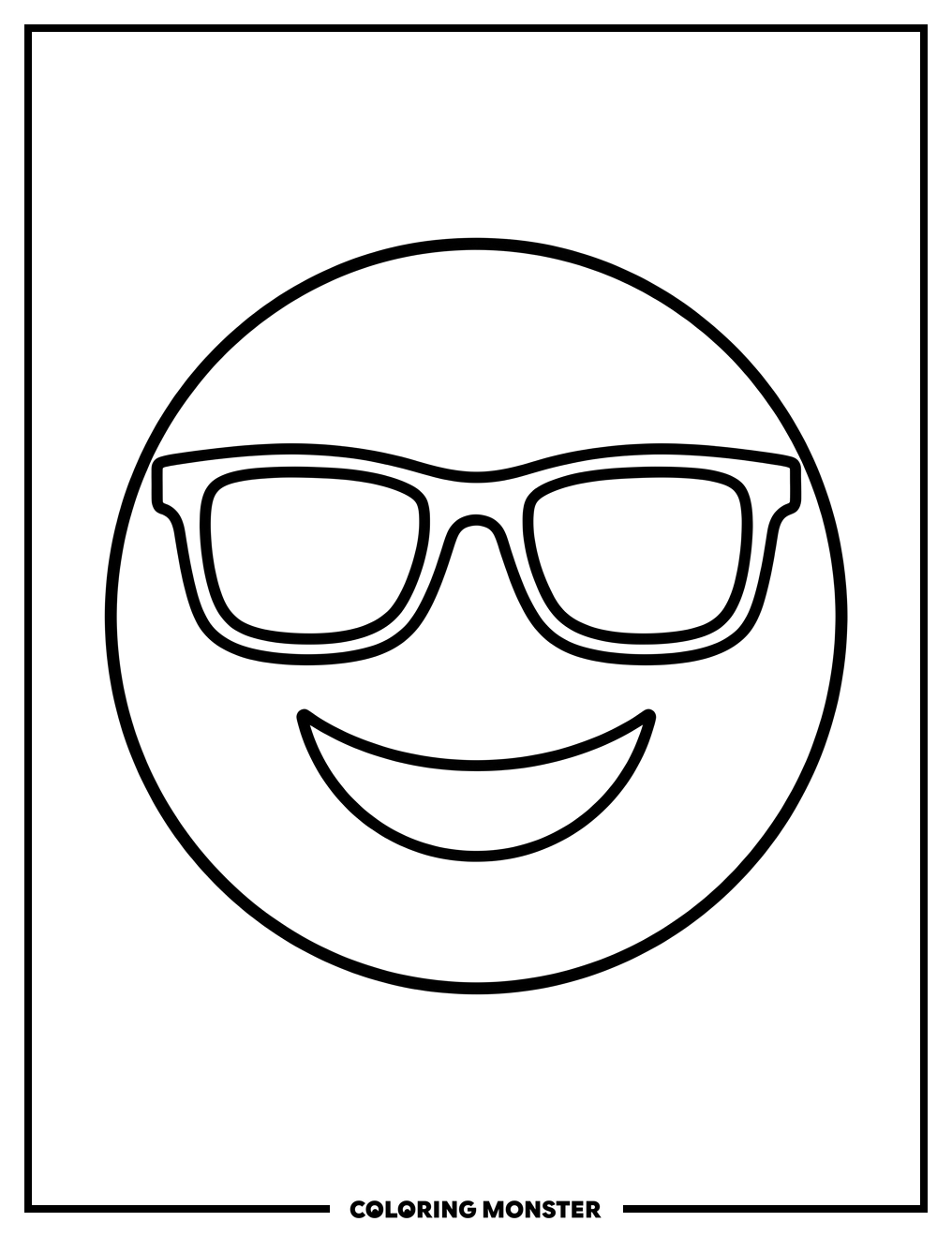 Smiling Emoji with Sunglasses Coloring Page