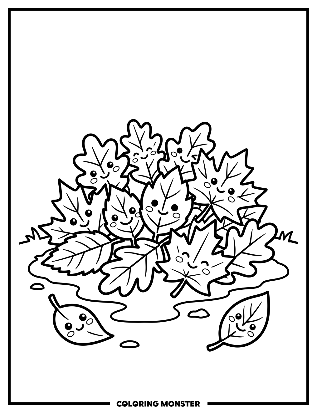 Smiling Fall Leaves Coloring Page