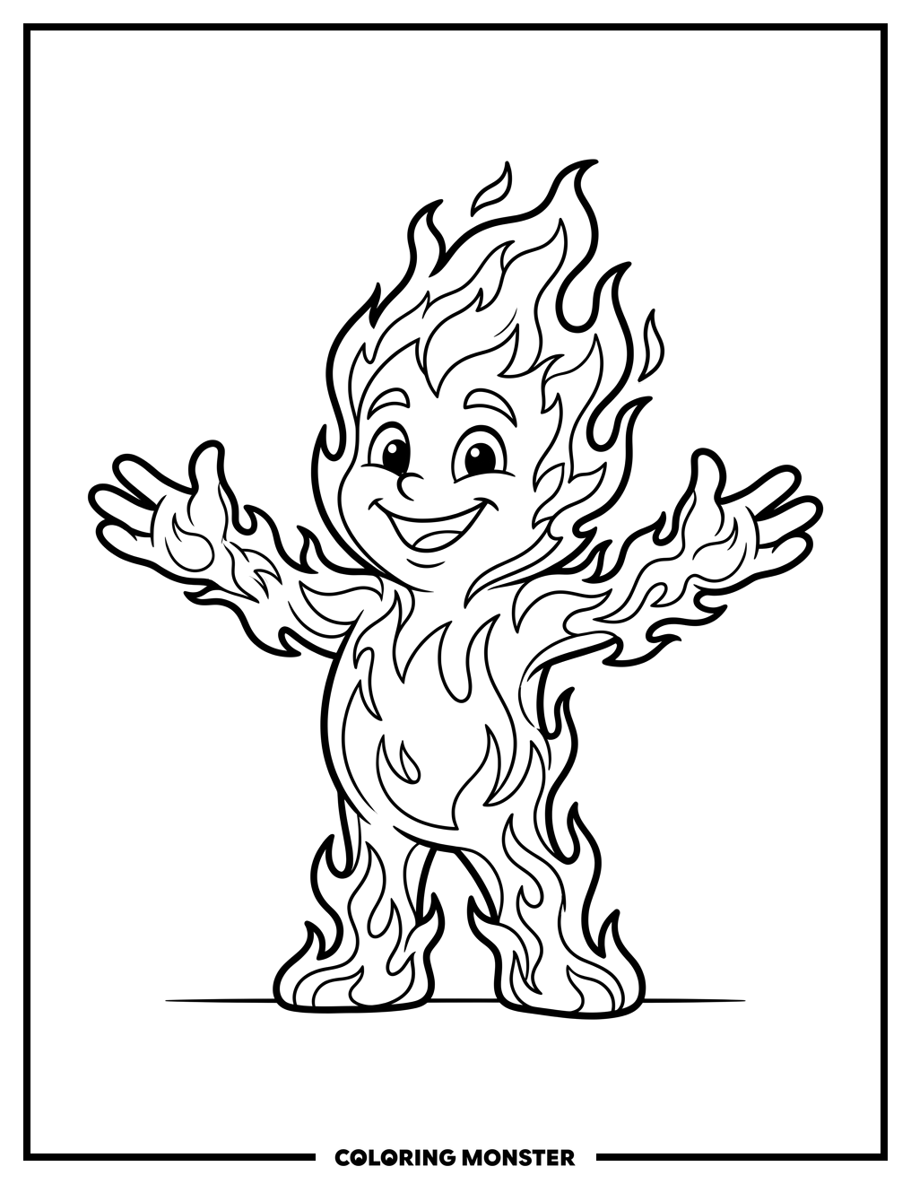 Smiling Flame Character Coloring Page