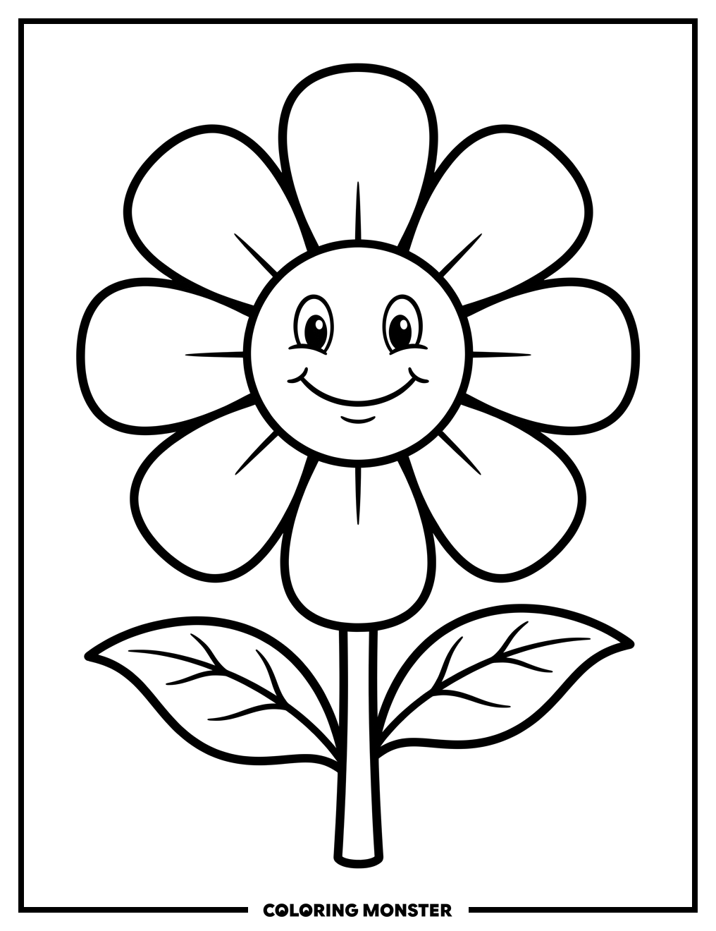 Smiling Flower With Happy Face Coloring Page
