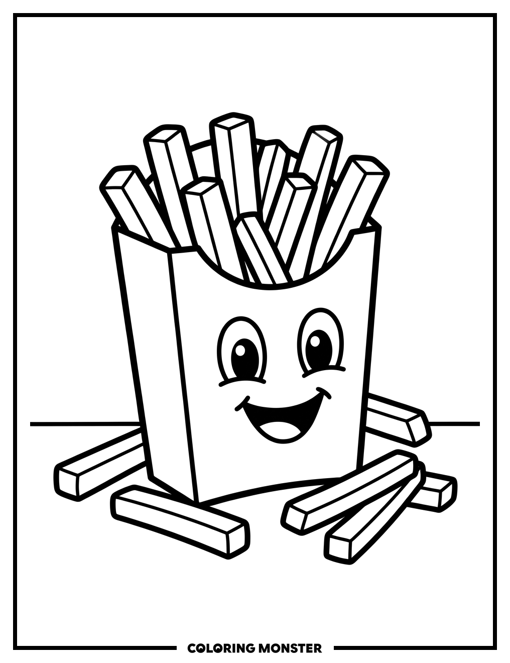 Smiling French Fry Box Spilling Fries Coloring Page