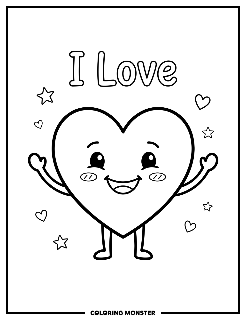 Smiling Heart Character Coloring Page