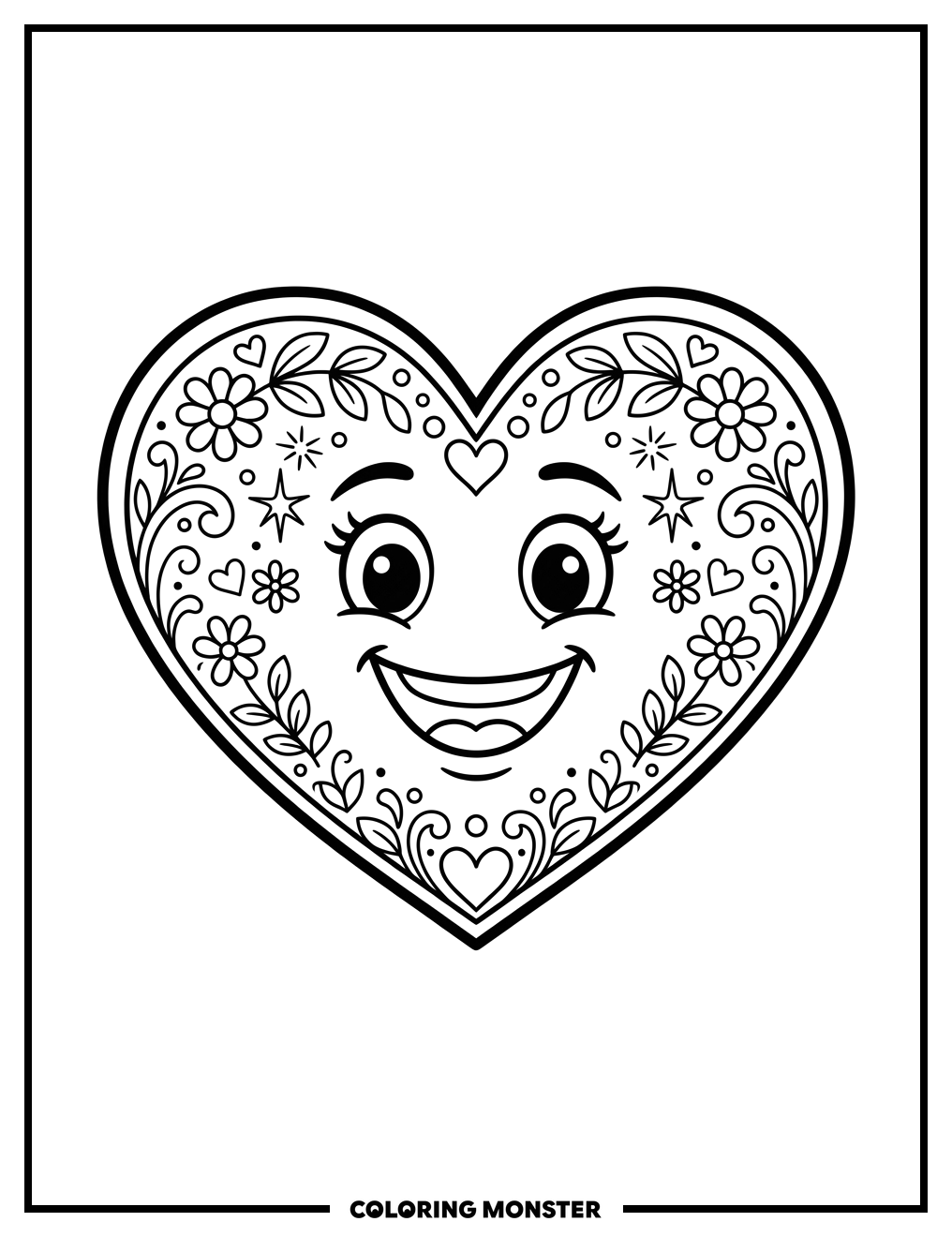 Smiling Heart Shape Coloring Page