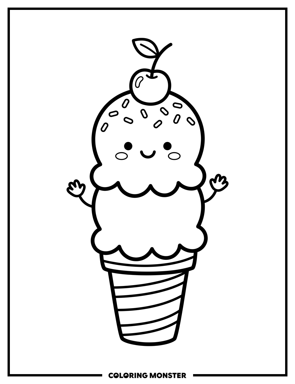 Smiling Ice Cream Cone Coloring Page