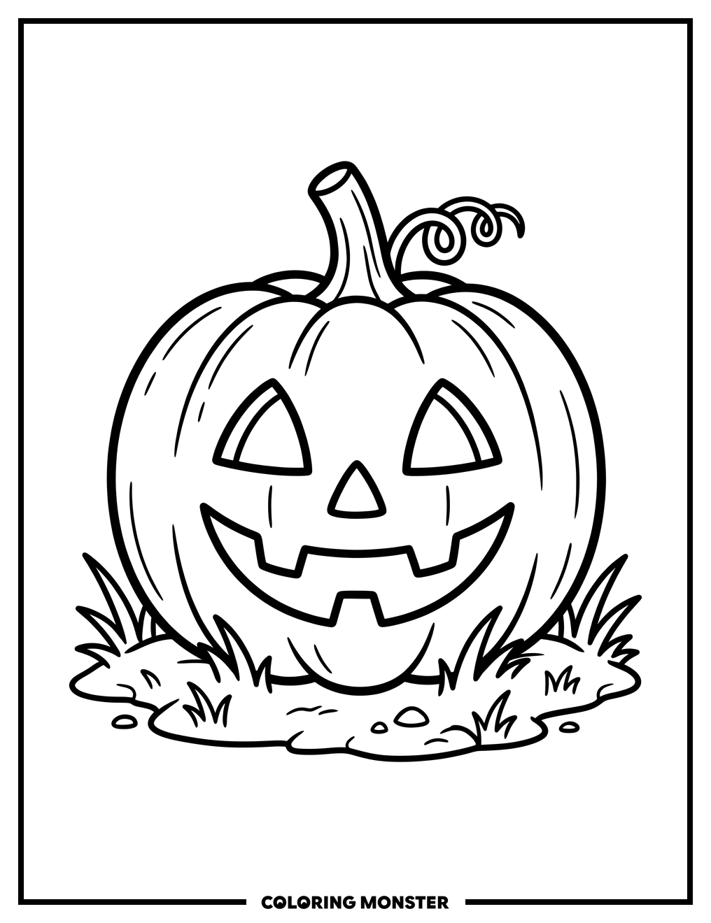 Smiling Jack-o'-Lantern on Grass Coloring Page