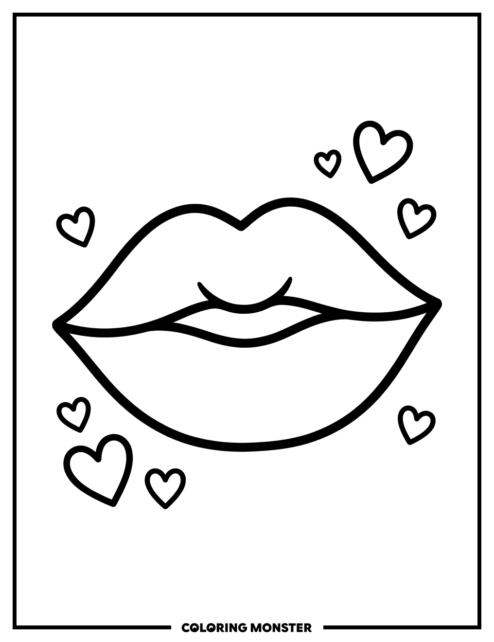 Smiling Lips with Hearts Coloring Page