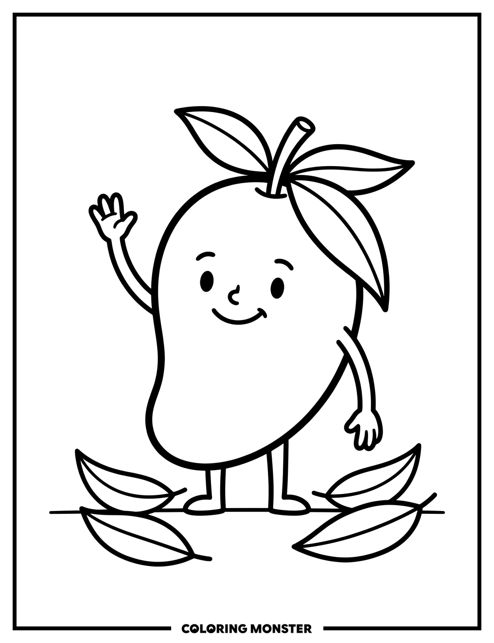 Smiling Mango Waving Hello Coloring Page