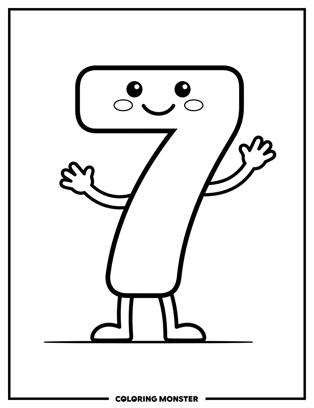 Smiling Number Seven Coloring Page