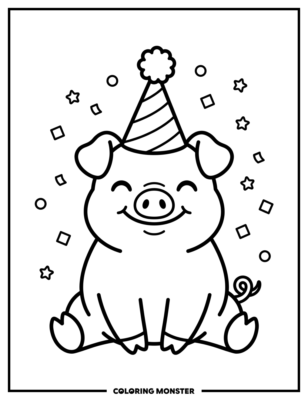 Smiling Piglet With Party Hat Coloring Page