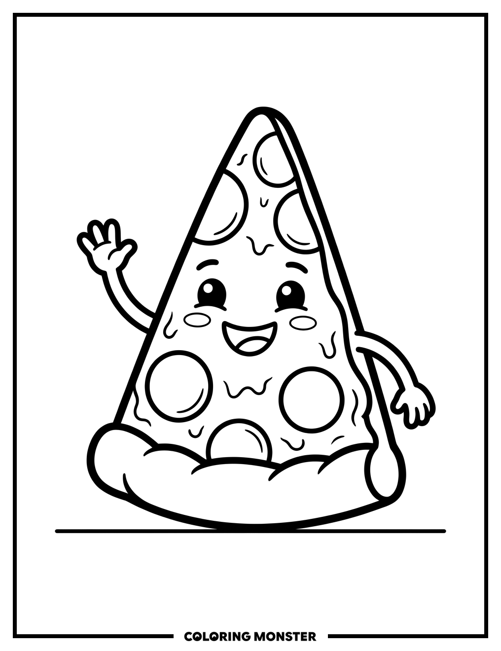 Smiling Pizza Slice Coloring Page