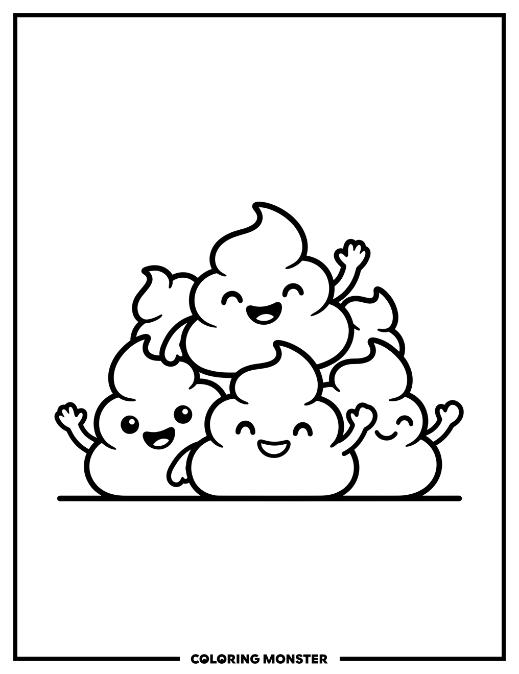 Smiling Poop Friends Gathering Coloring Page