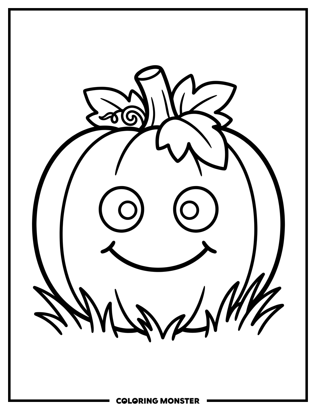Smiling Pumpkin in Grass Coloring Page