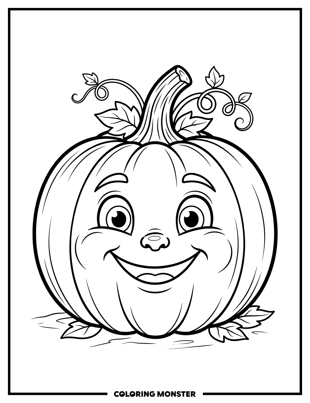 Smiling Pumpkin Patch Friend Coloring Page