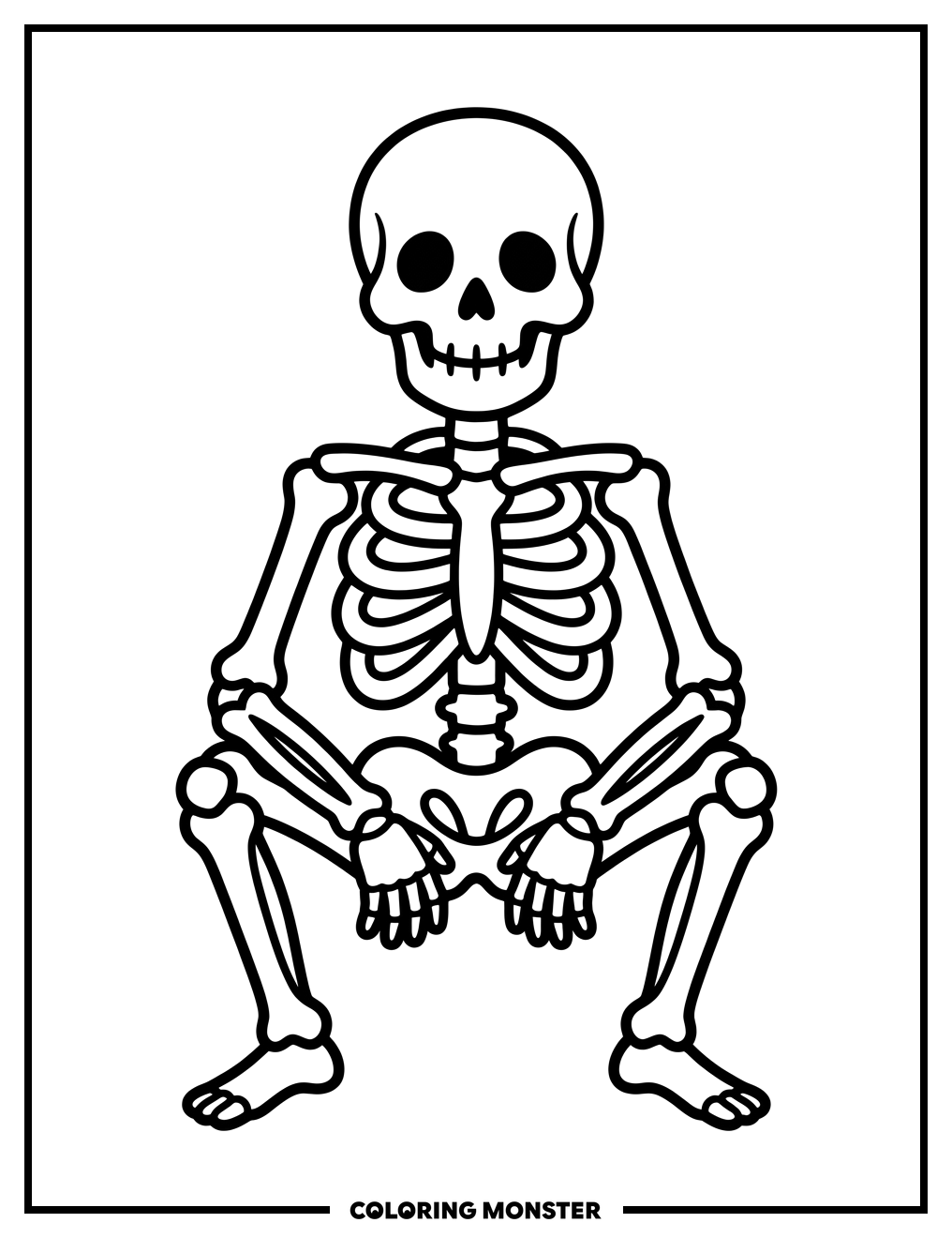 Smiling Skeleton Sitting Patiently Coloring Page