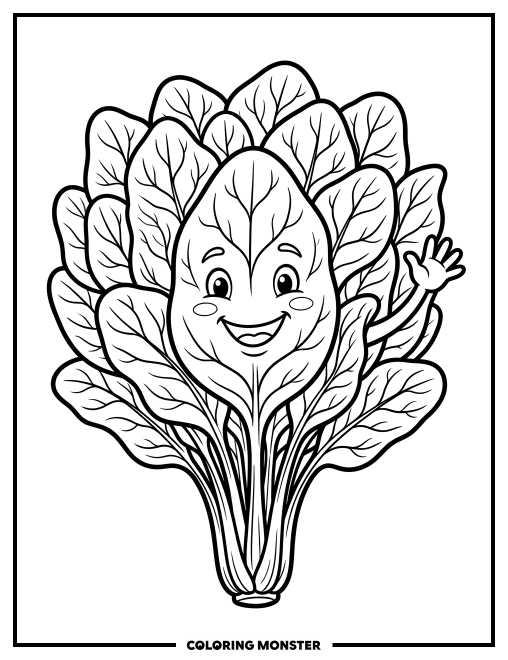 Smiling Spinach Waving Hello Coloring Page