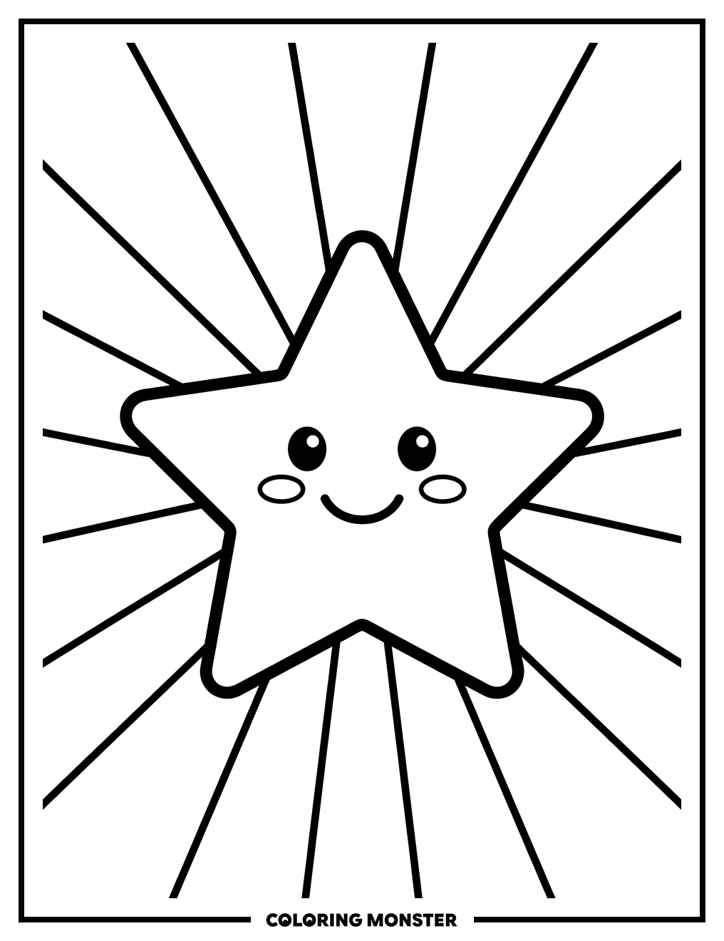 Smiling Star Radiating Light Coloring Page