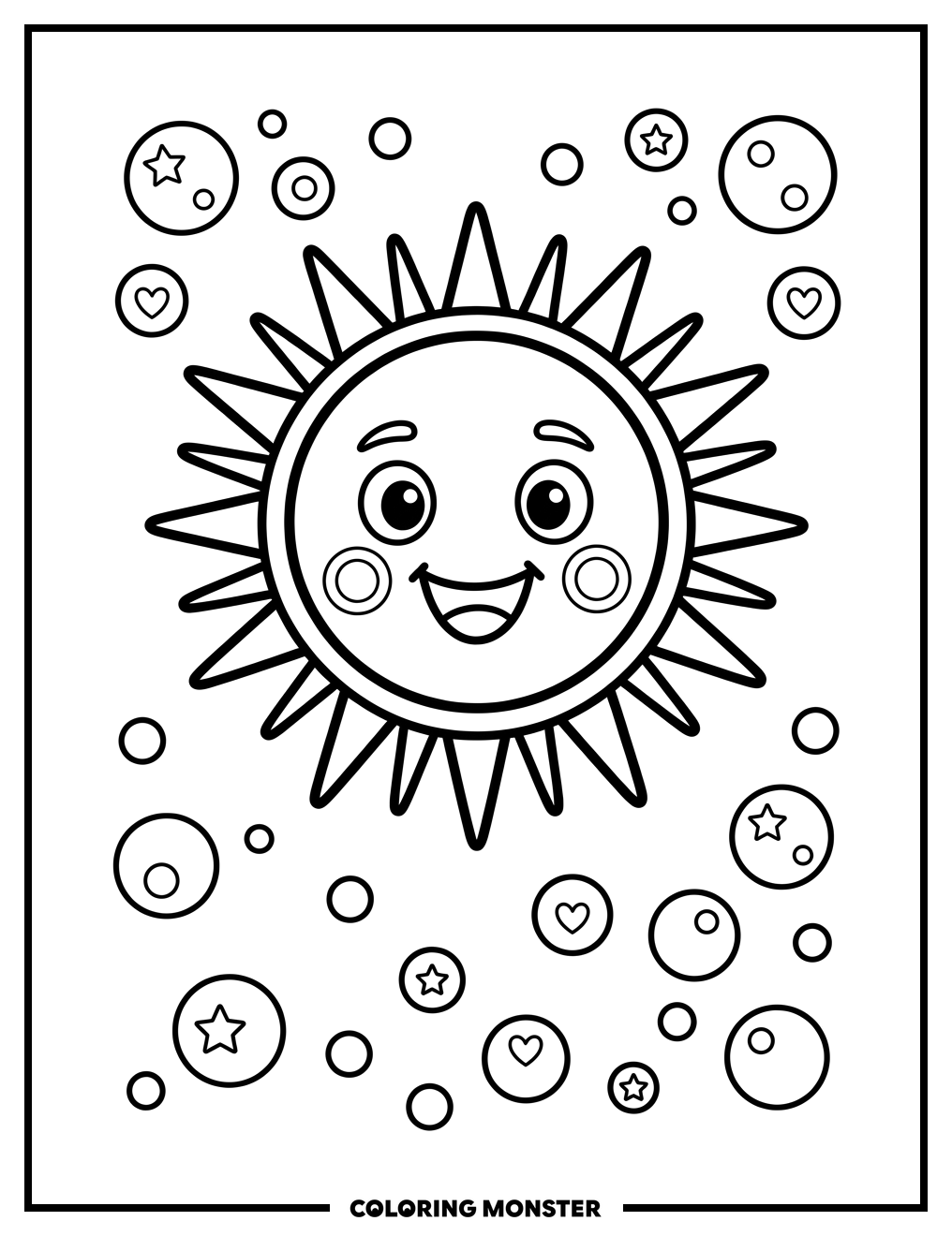 Smiling Sun and Dot Stickers Coloring Page