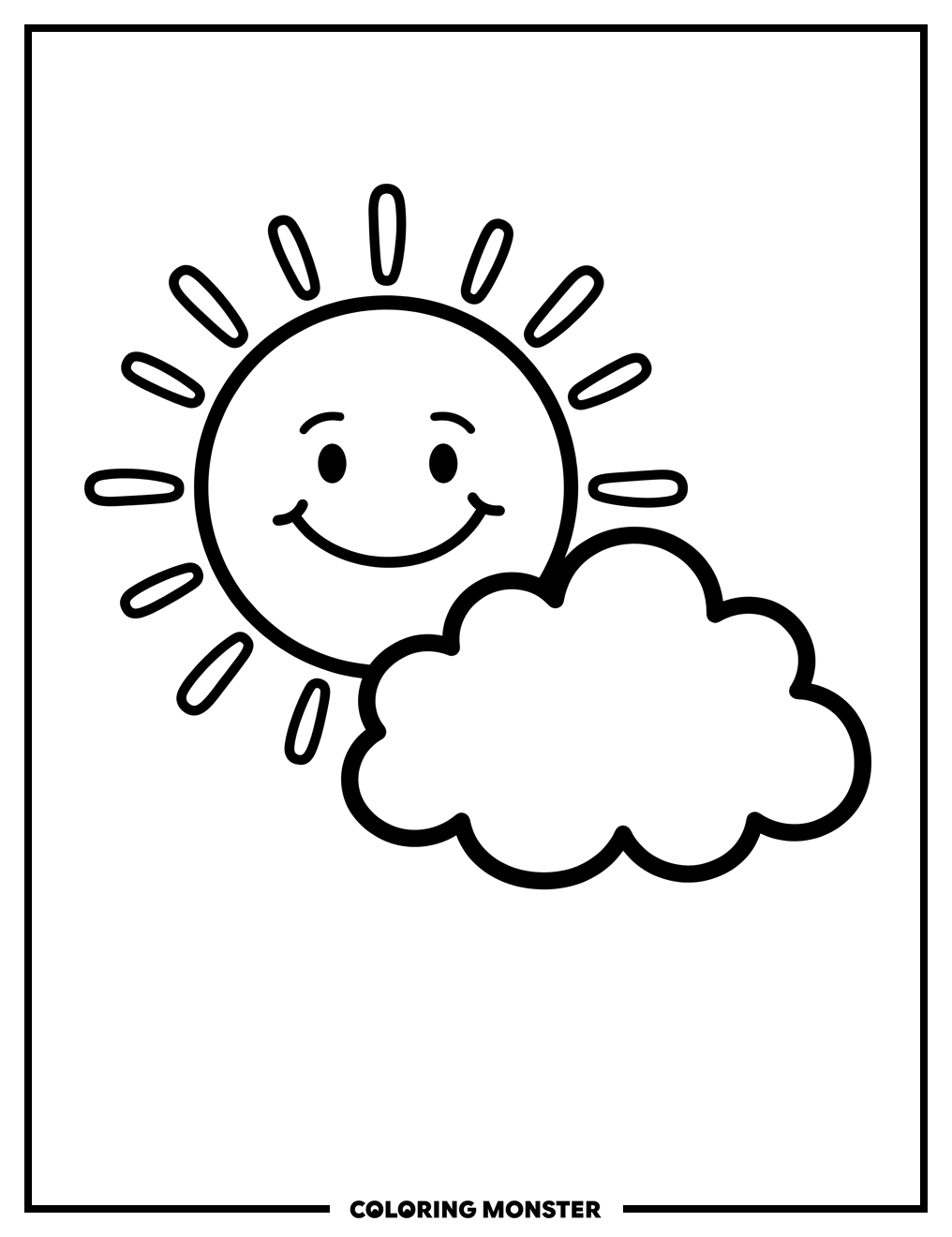 Smiling Sun and Fluffy Cloud Coloring Page