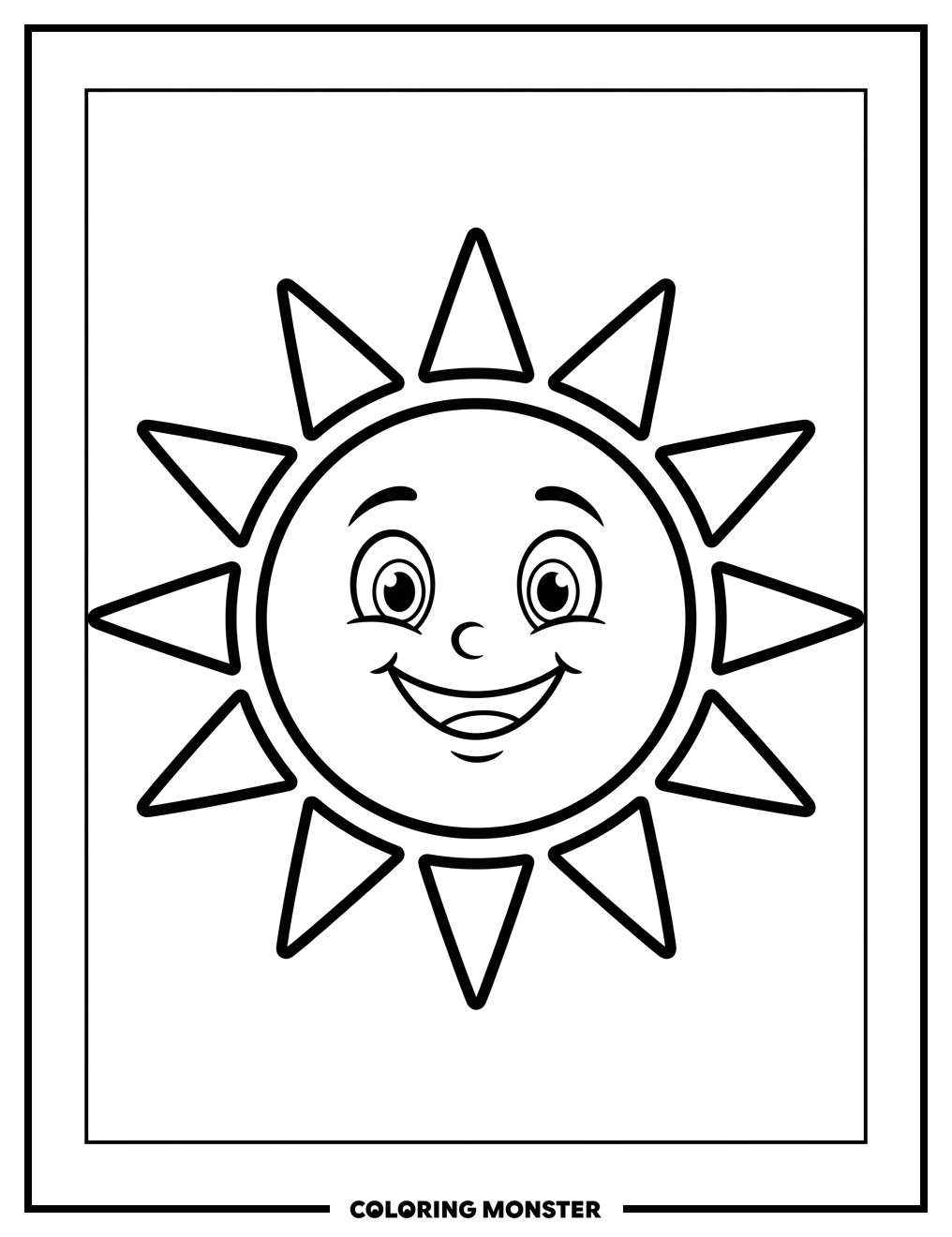 Smiling Sun in Clear Sky Coloring Page