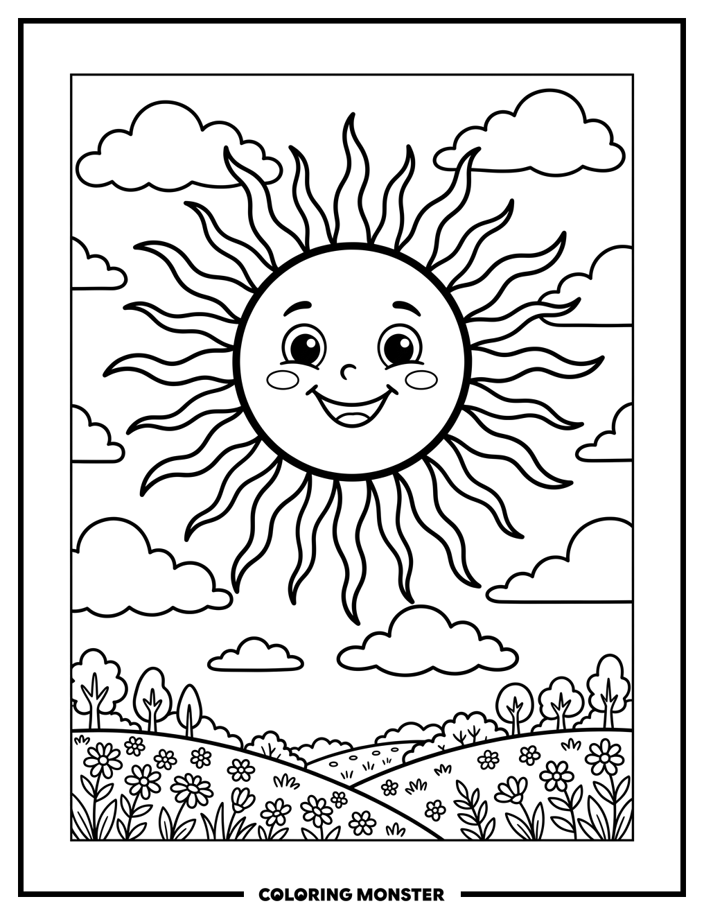 Smiling Sun in the Sky Coloring Page