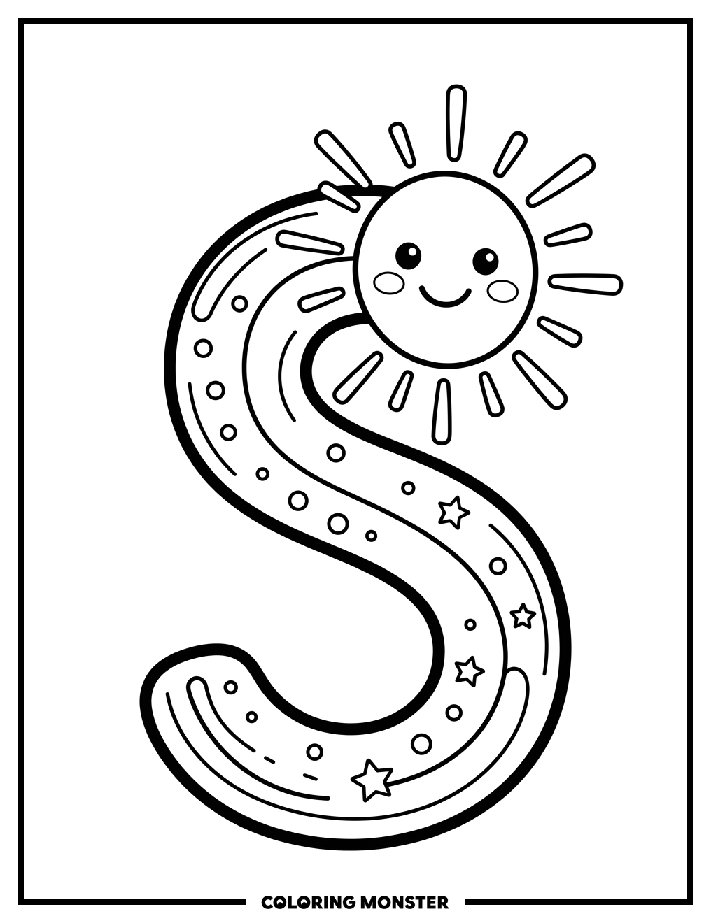 Smiling Sun Letter S Coloring Page
