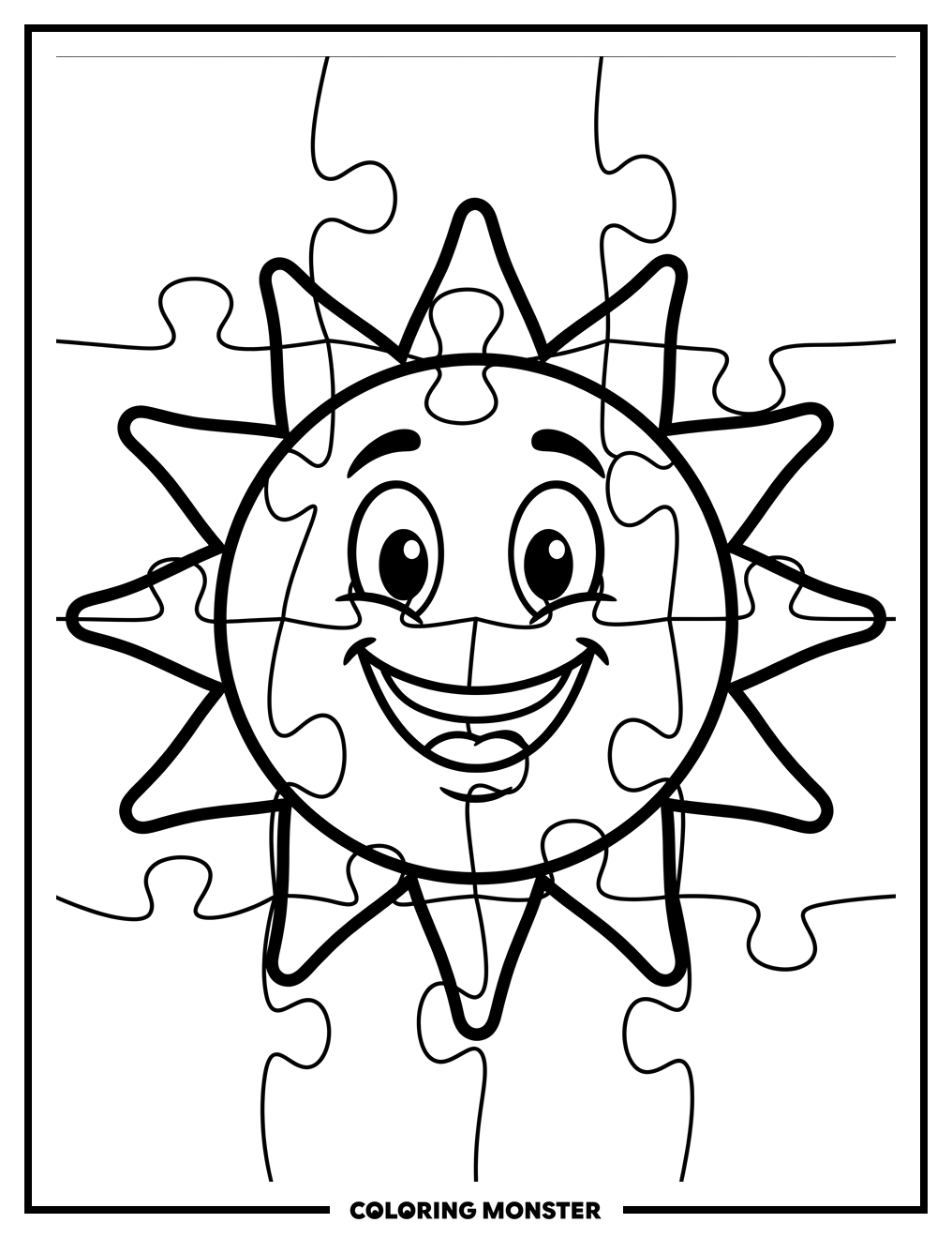 Smiling Sun Puzzle Pieces Coloring Page