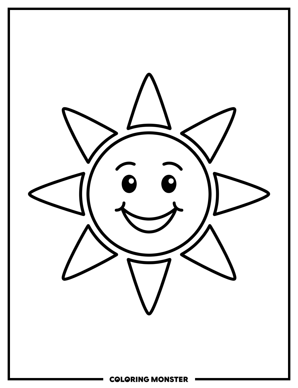 Smiling Sun With Big Rays Coloring Page