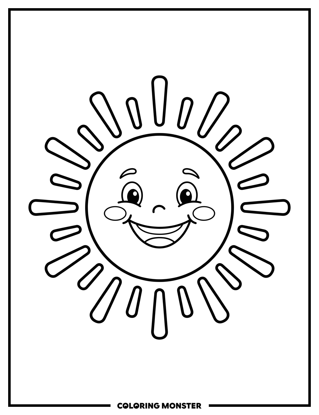 Smiling Sun with Bold Rays Coloring Page