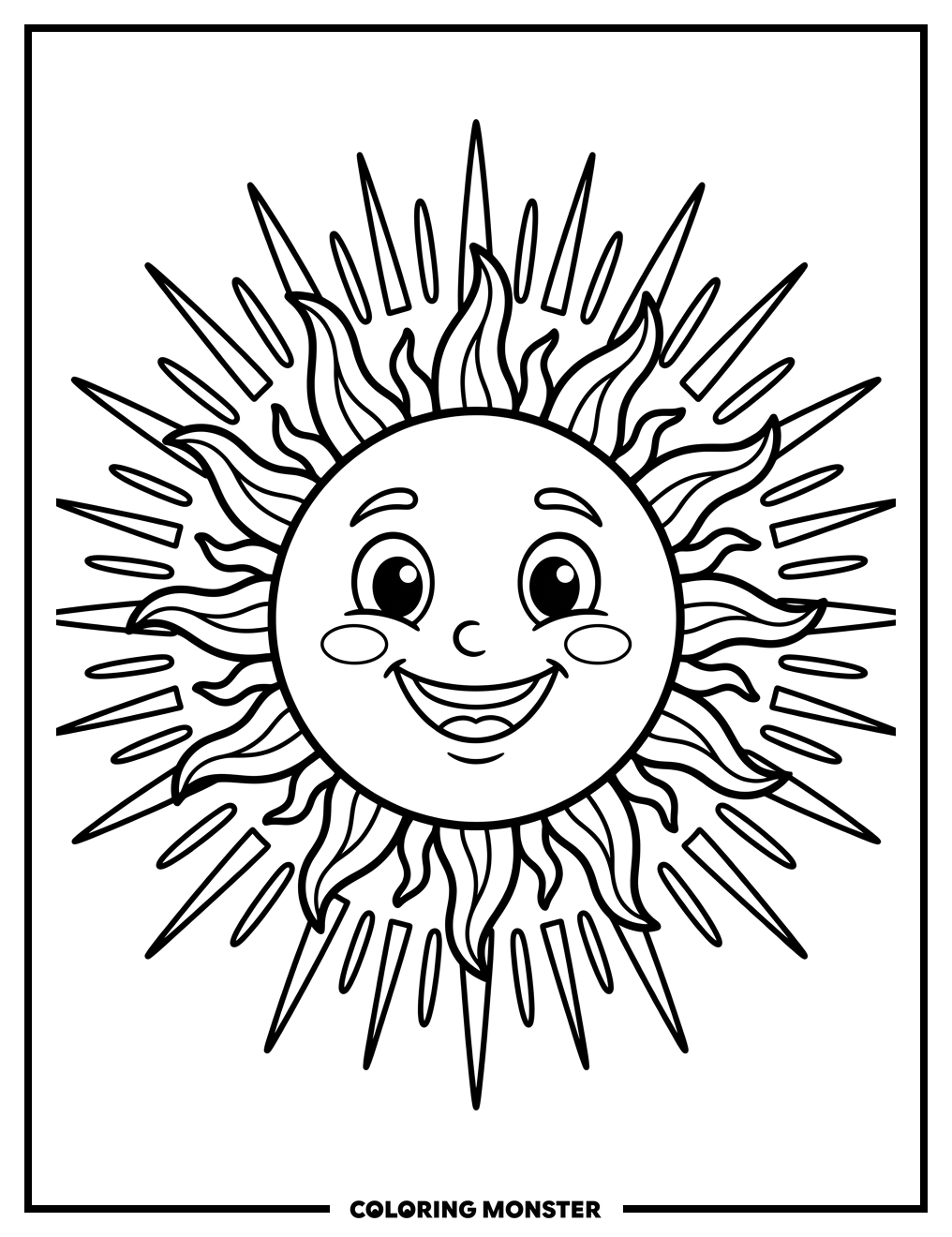 Smiling Sun with Bright Rays Coloring Page
