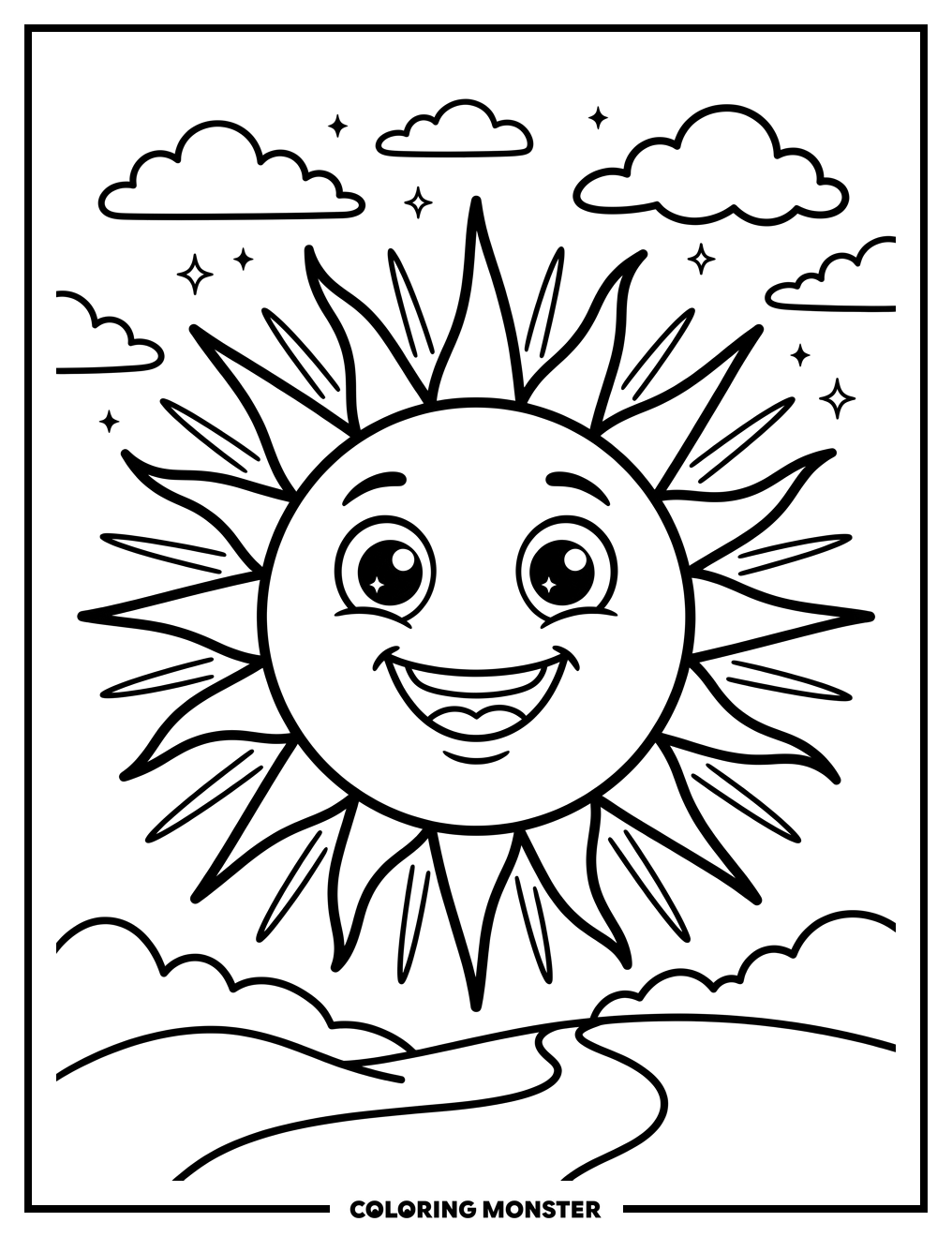 Smiling Sun With Bright Rays Coloring Page