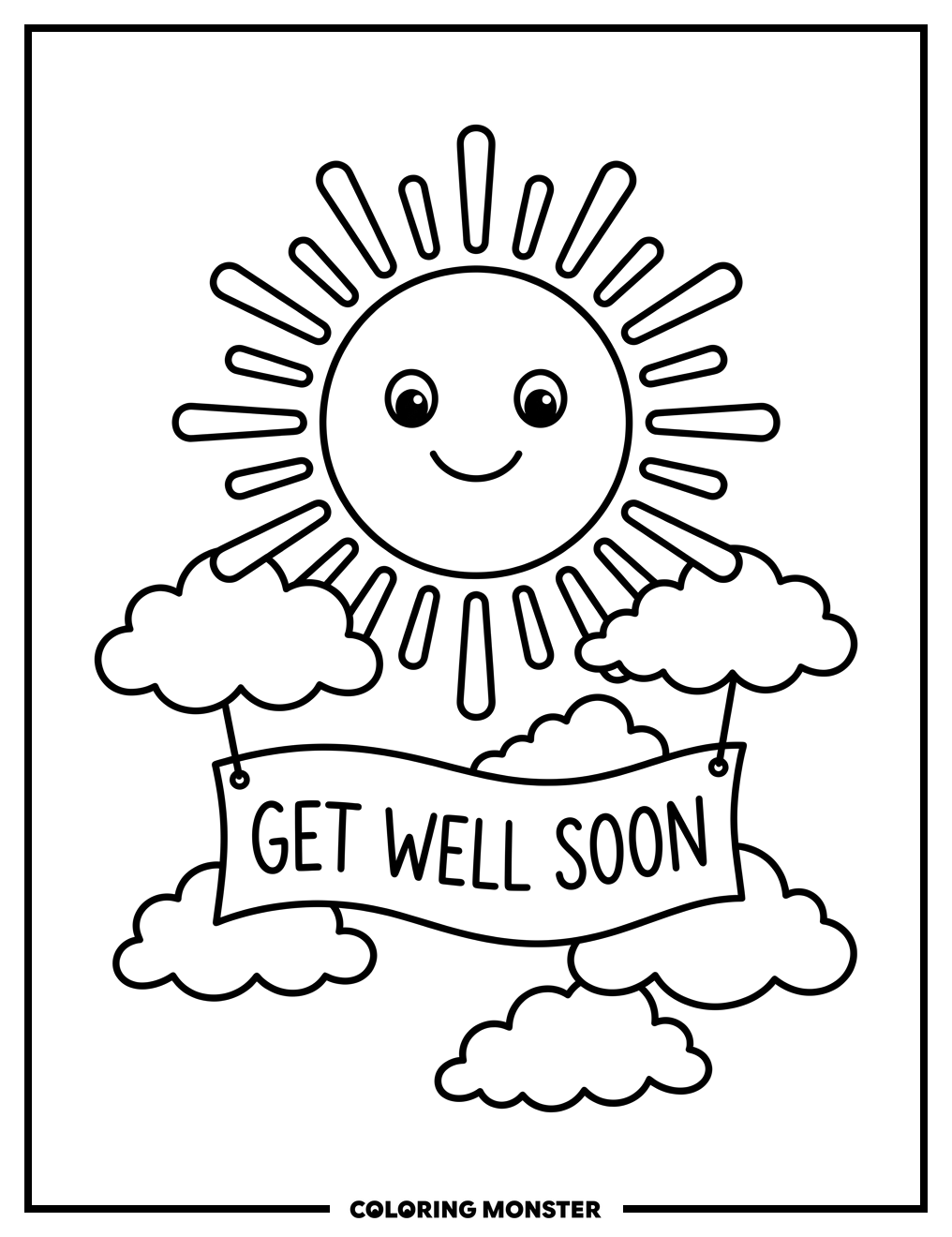 Smiling Sun with Clouds Coloring Page