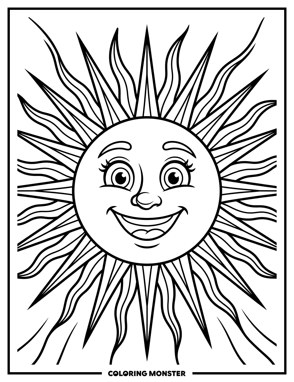Smiling Sun with Radiant Rays Coloring Page