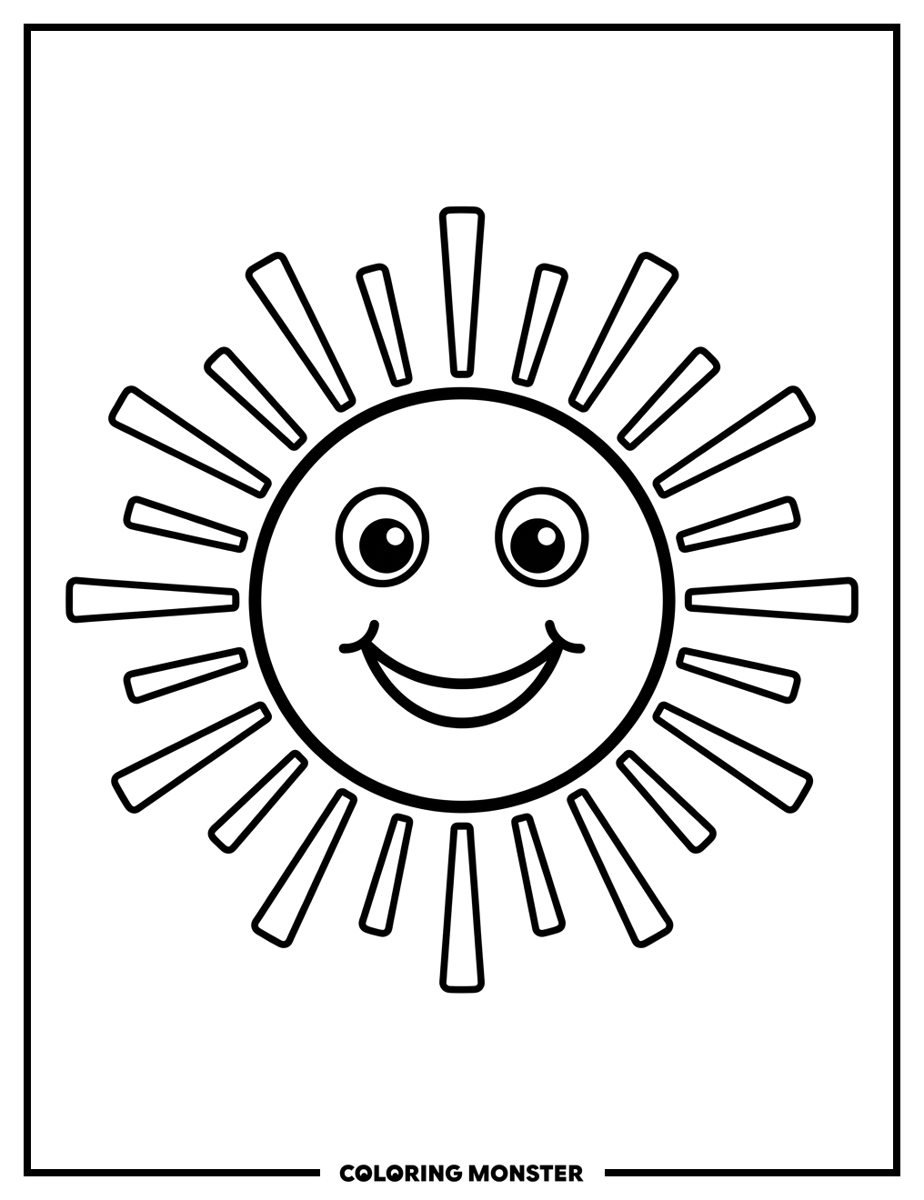 Smiling Sun With Rays Coloring Page