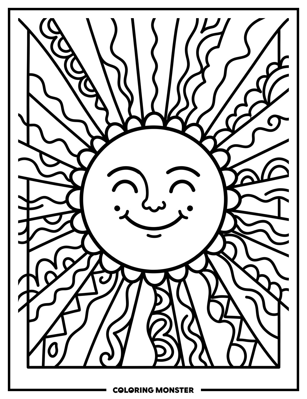 Smiling Sun With Rays Coloring Page