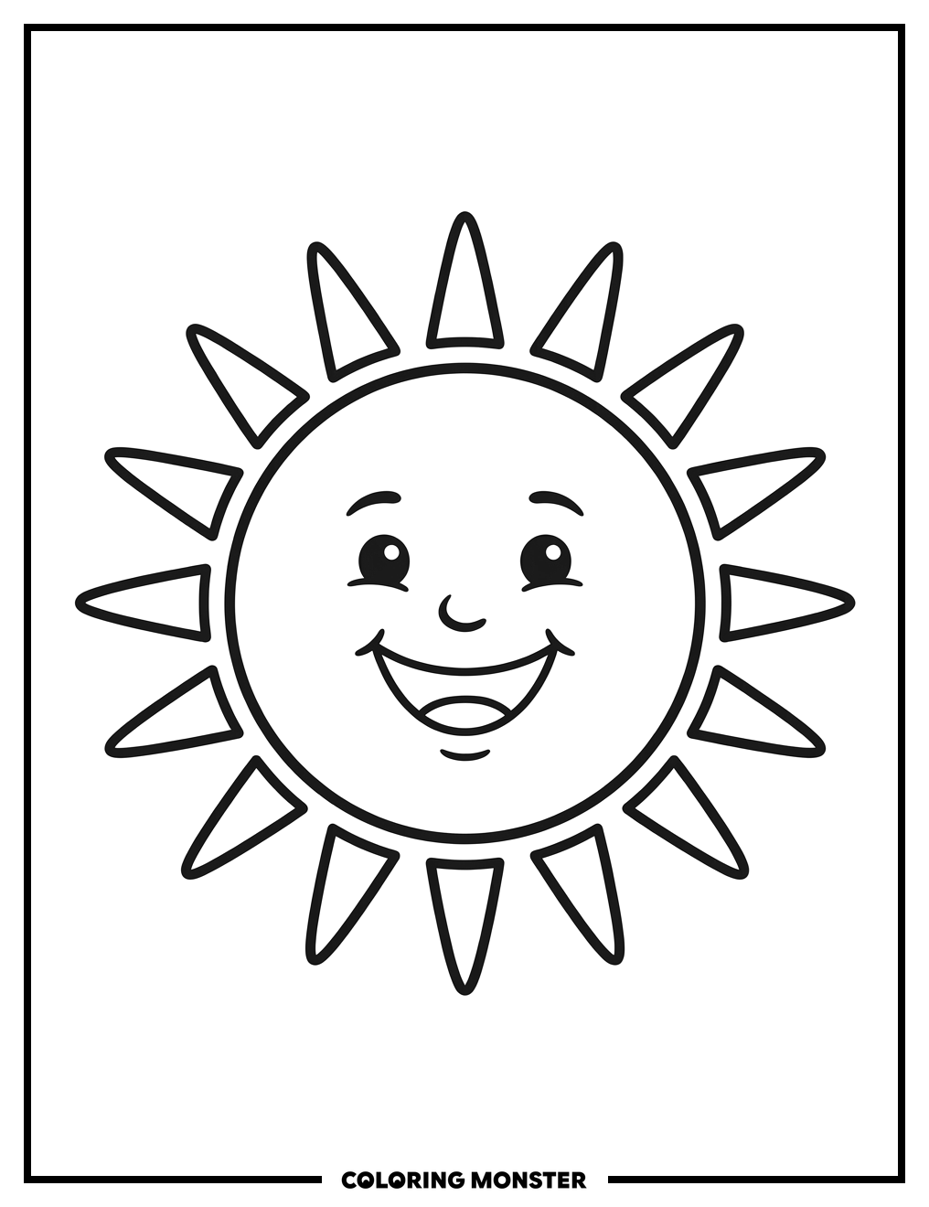 Smiling Sun with Simple Rays Coloring Page