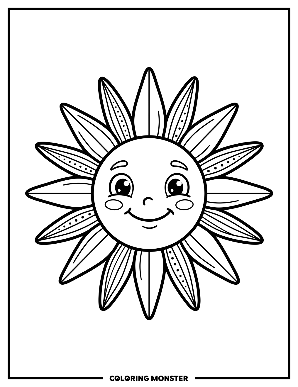 Smiling Sun With Simple Rays Coloring Page
