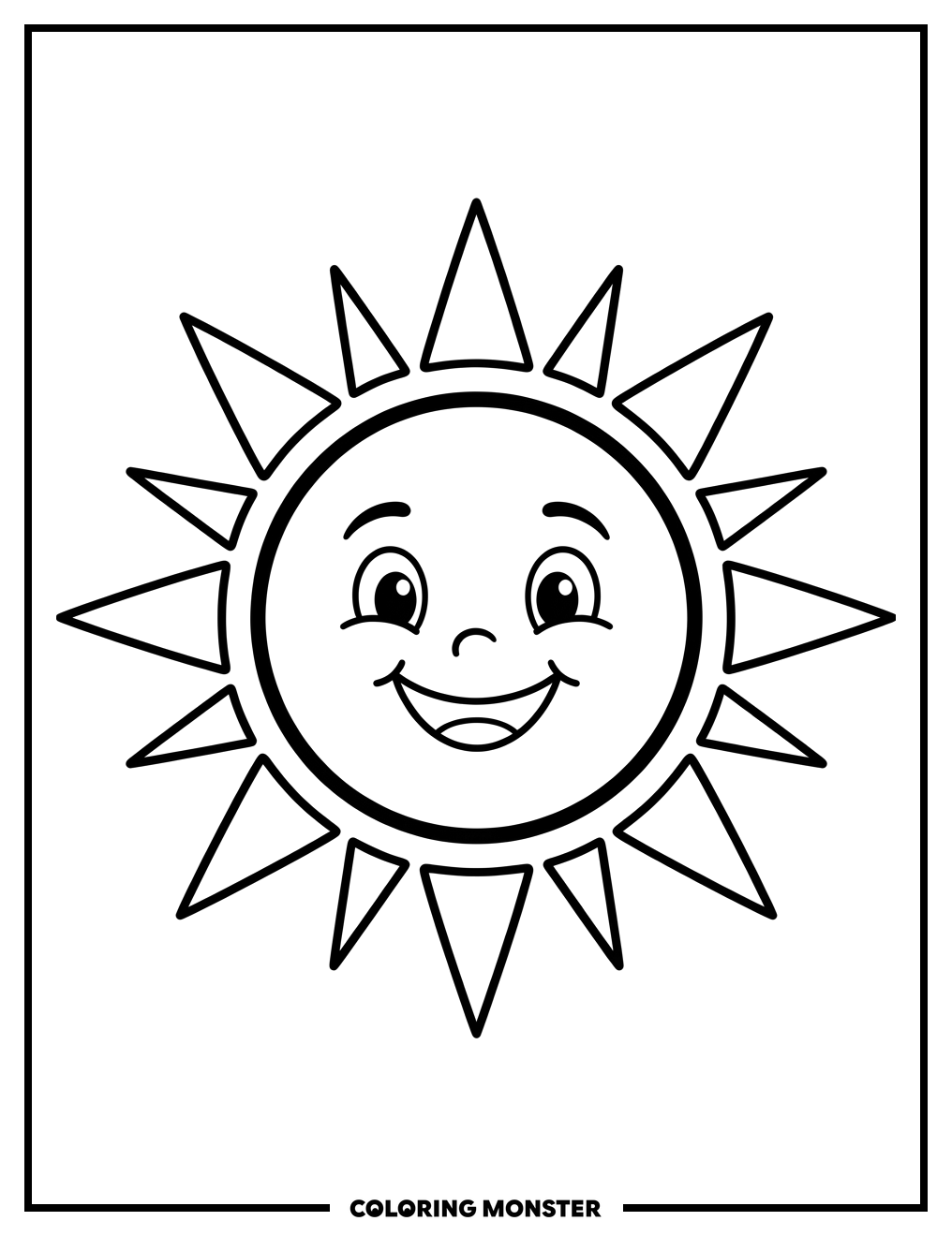 Smiling Sun With Simple Rays Coloring Page