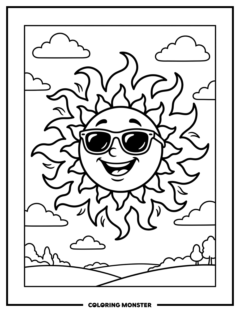 Smiling Sun with Sunglasses Coloring Page