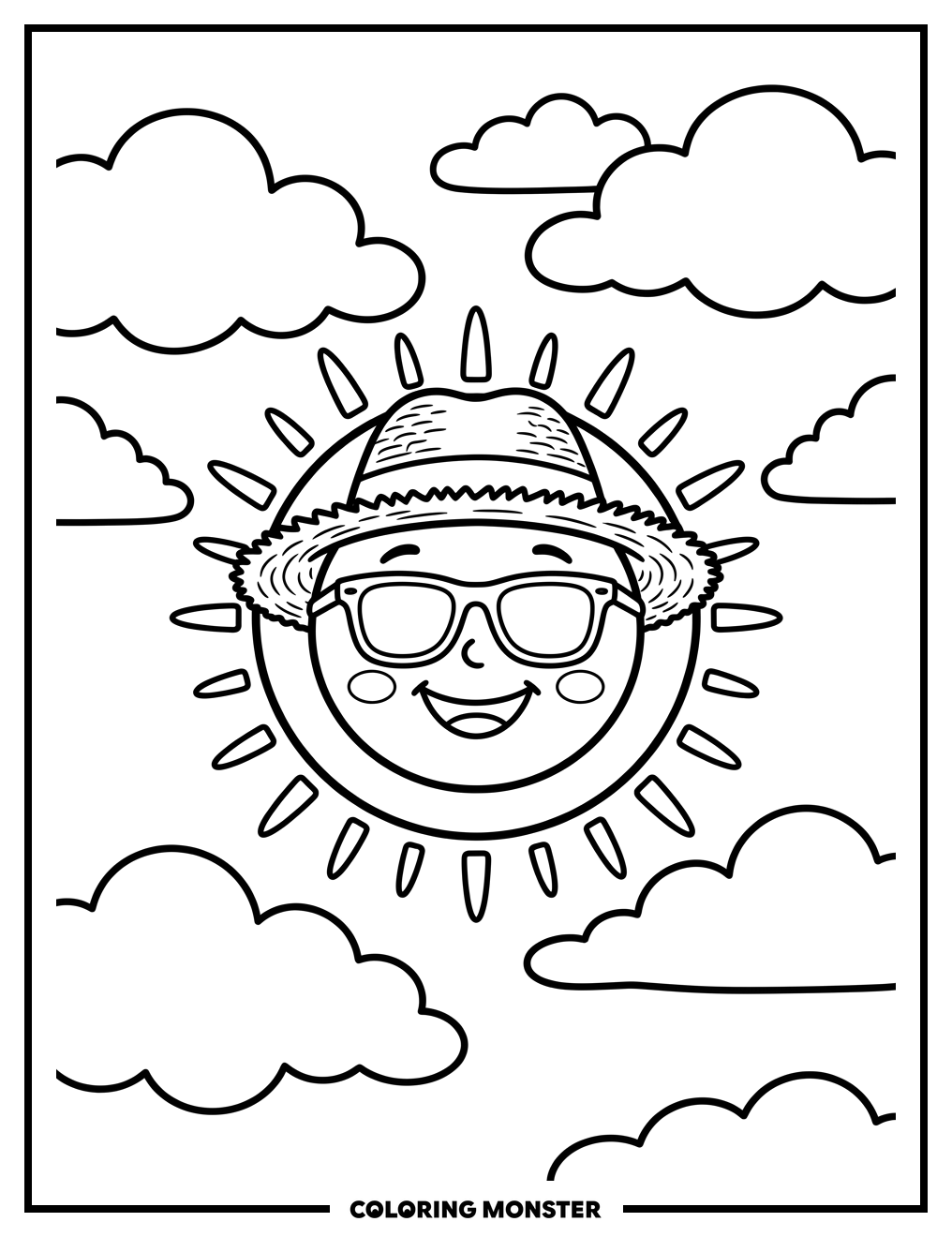 Smiling Sun with Sunglasses Coloring Page