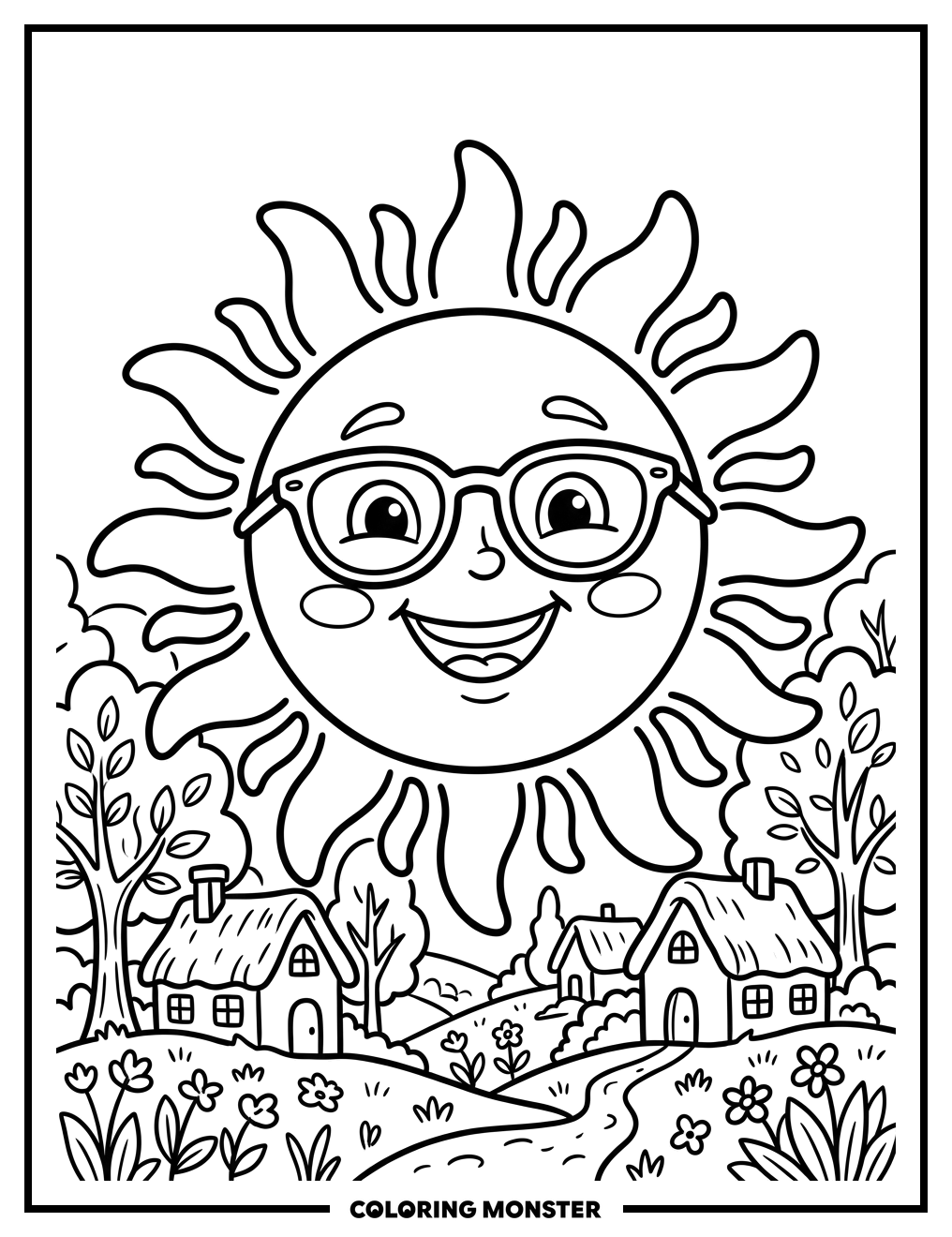 Smiling Sun with Sunglasses Coloring Page