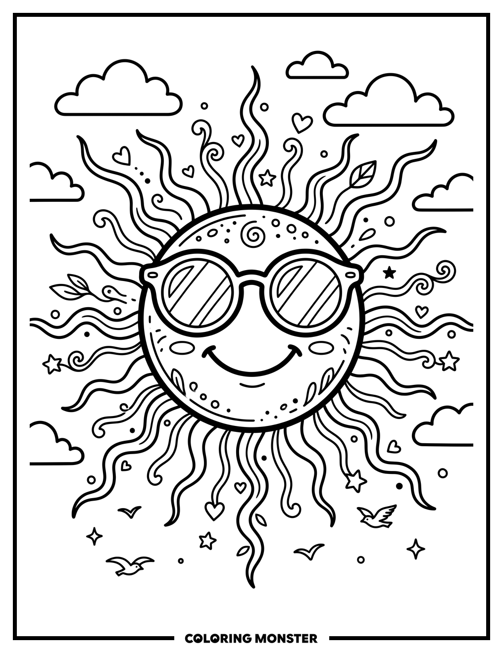 Smiling Sun With Sunglasses Coloring Page