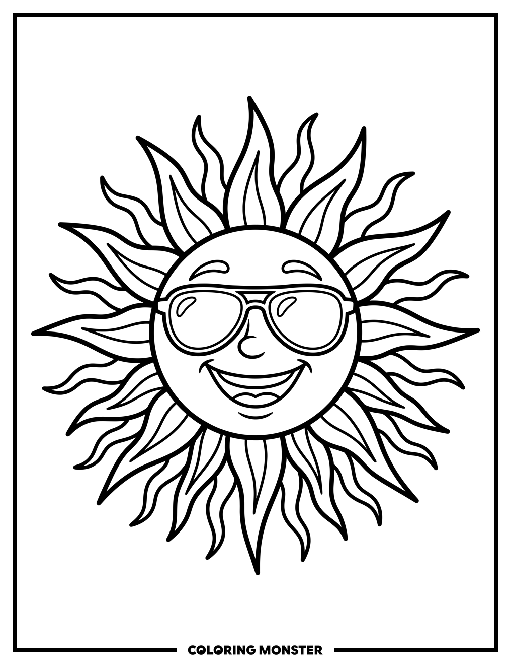 Smiling Sun with Sunglasses Coloring Page