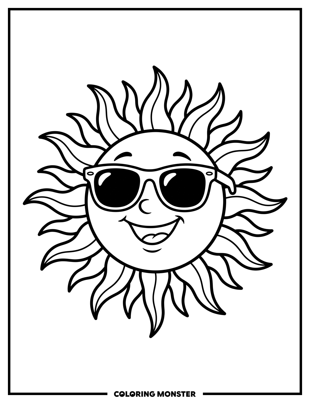Smiling Sun with Sunglasses Coloring Page