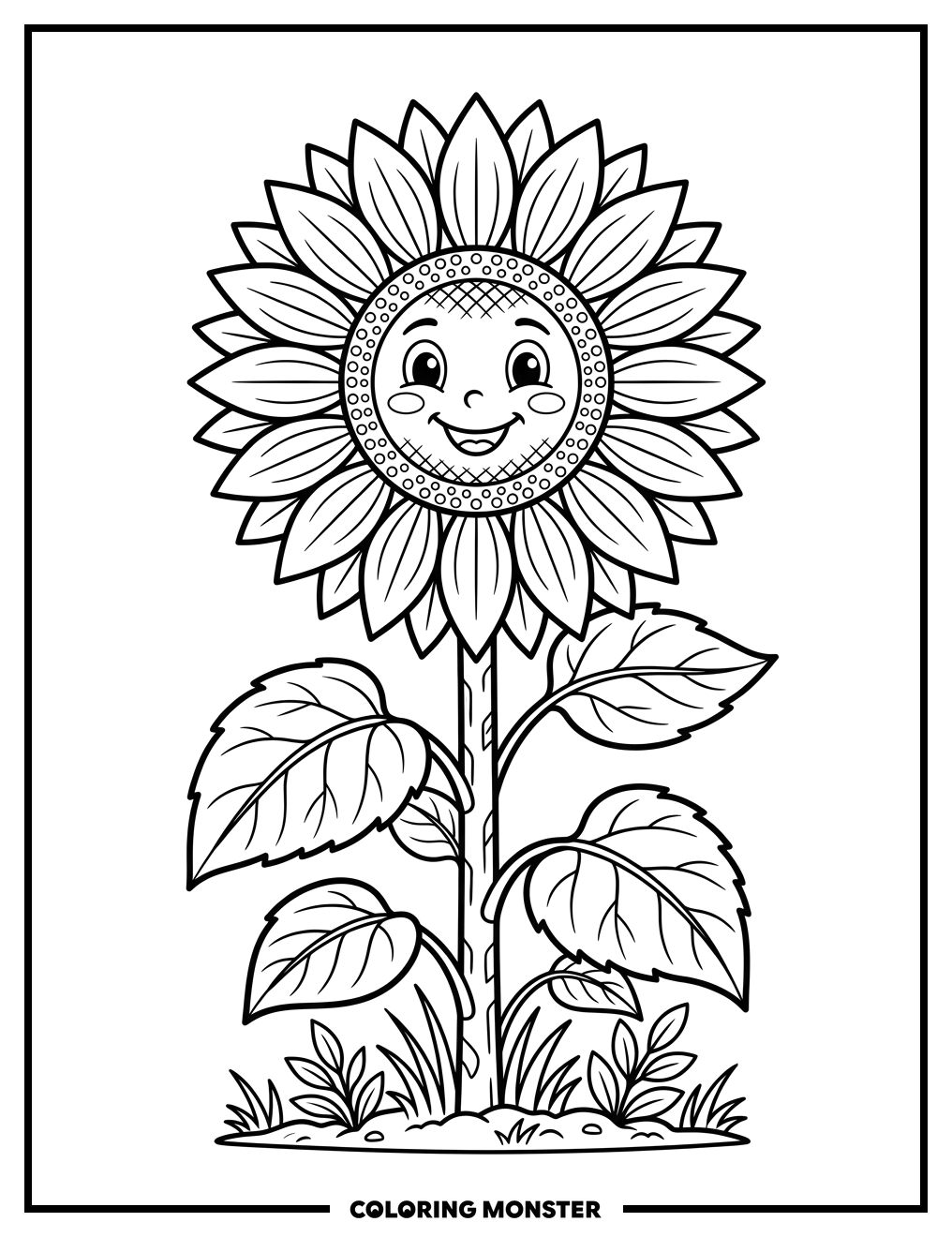 Smiling Sunflower Coloring Page