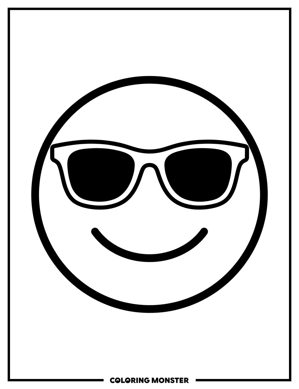 Smiling Sunglasses Emoji Coloring Page