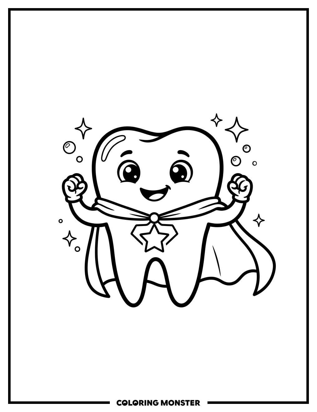 Smiling Tooth Superhero Coloring Page